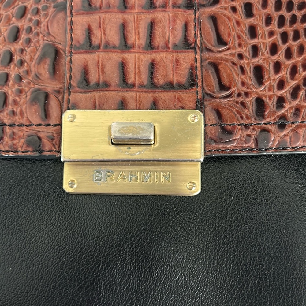 Brahmin Mimosa Tuscan Black/Croc Embossed Trim Crossbody Bag - Picture 4 of 16